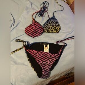 Versace La Greca monogram rainbow print bikini top and bottom